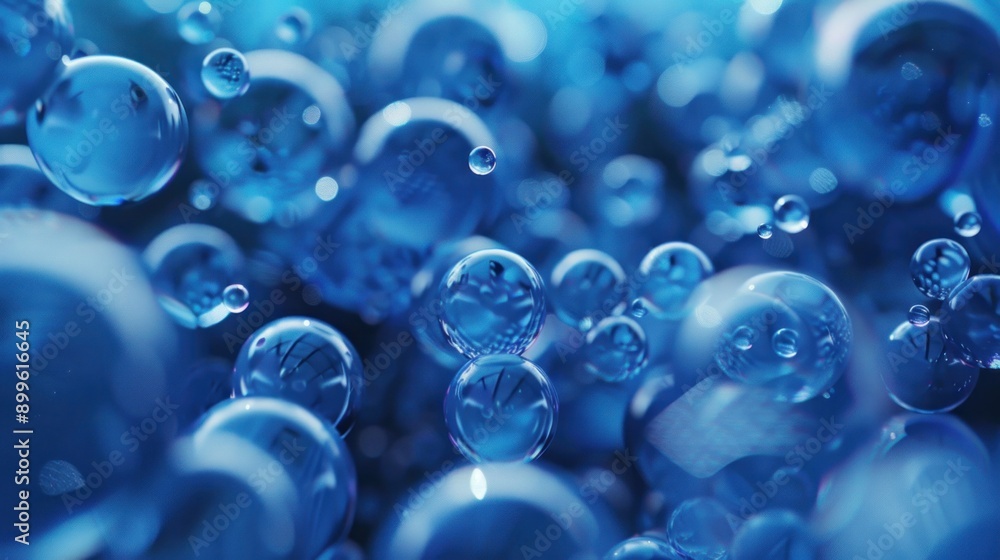 A close up of many blue spheres. The spheres are all different sizes and are scattered throughout the image. The image has a dreamy, ethereal quality to it, as if the spheres are floating in mid-air A close up of many blue spheres. The spheres are all different sizes and are scattered throughout the image. The image has a dreamy, ethereal quality to it, as if the spheres are floating in mid-air