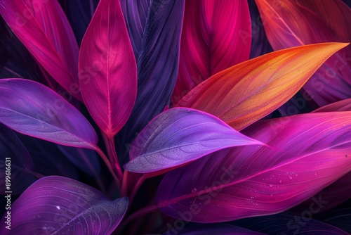 Lush and Detailed Macro Shot of Vibrant Tropical Plant with Intricate Colors and Patterns