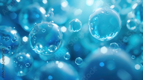 Wallpaper Mural A close up of many blue spheres. The spheres are all different sizes and are scattered throughout the image. The image has a dreamy, ethereal quality to it, as if the spheres are floating in mid-air Torontodigital.ca