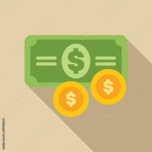 Banknote with two coins symbolizing savings and wealth creation