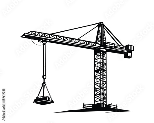 Black and white construction silhouette on white background