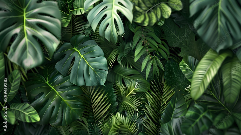 Vibrant Jungle Foliage. Lush tropical leaves and vibrant bushy plants in a jungle setting Vibrant Jungle Foliage. Lush tropical leaves and vibrant bushy plants in a jungle setting