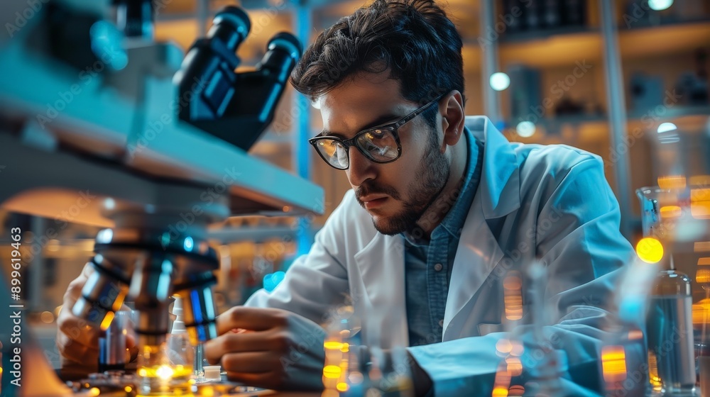 A robotics engineer testing a new robot in a lab, high-tech design A robotics engineer testing a new robot in a lab, high-tech design