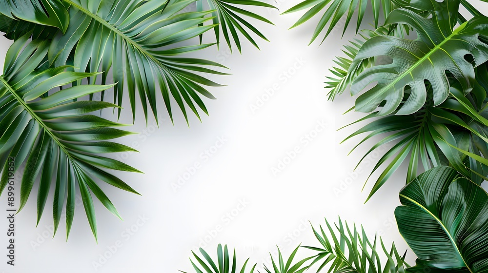 Tropical Paradise. Lush green palm leaves in a realistic 3D arrangement Tropical Paradise. Lush green palm leaves in a realistic 3D arrangement