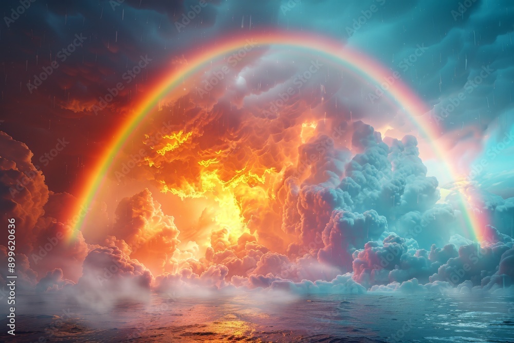 Rainbow among the clouds in the sky. Magic sky. Rainbow among the clouds in the sky. Magic sky.