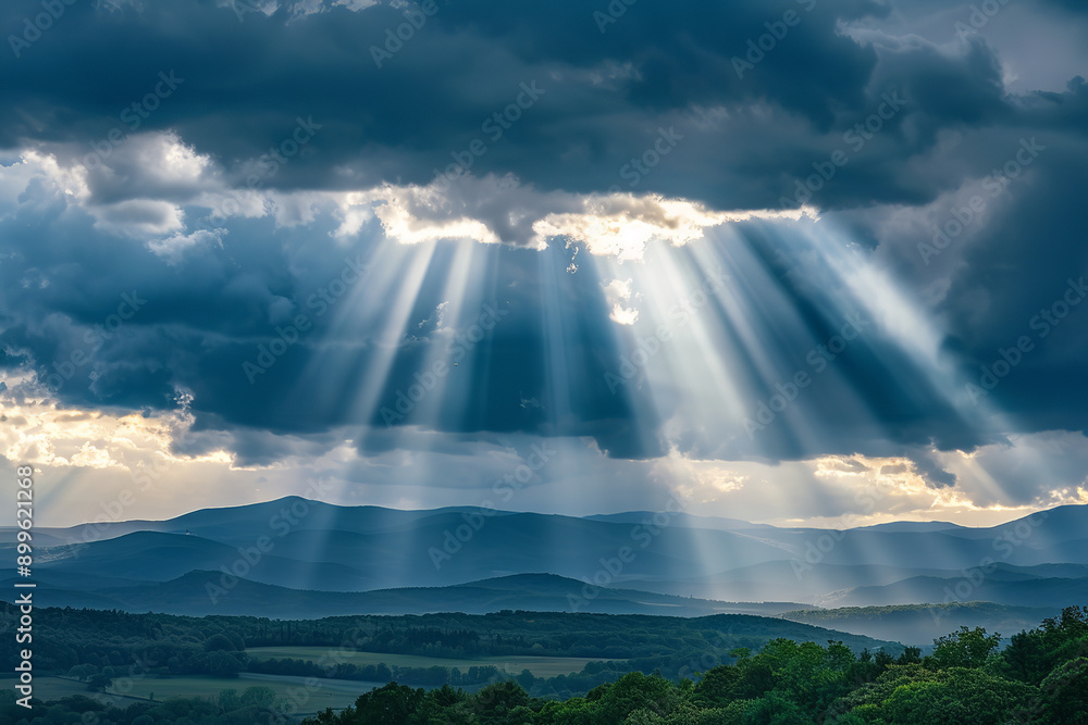 Sun Rays Breaking Through Clouds on a Cloudy Day - Hopeful Scene Sun Rays Breaking Through Clouds on a Cloudy Day - Hopeful Scene