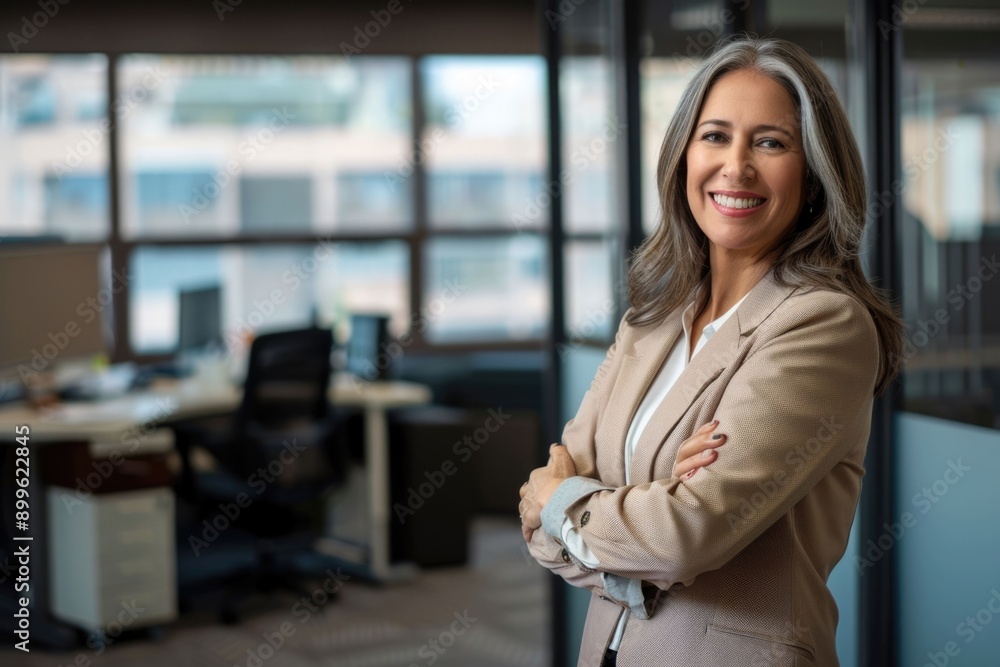 Cheerful Latin professional woman leader in office portrait. Cheerful Latin professional woman leader in office portrait.
