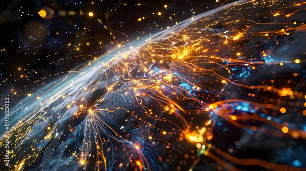 A vibrant depiction of Earth from space, showing dense, interconnected data connections resembling city lights, highlighting global connectivity. A vibrant depiction of Earth from space, showing dense, interconnected data connections resembling city lights, highlighting global connectivity.