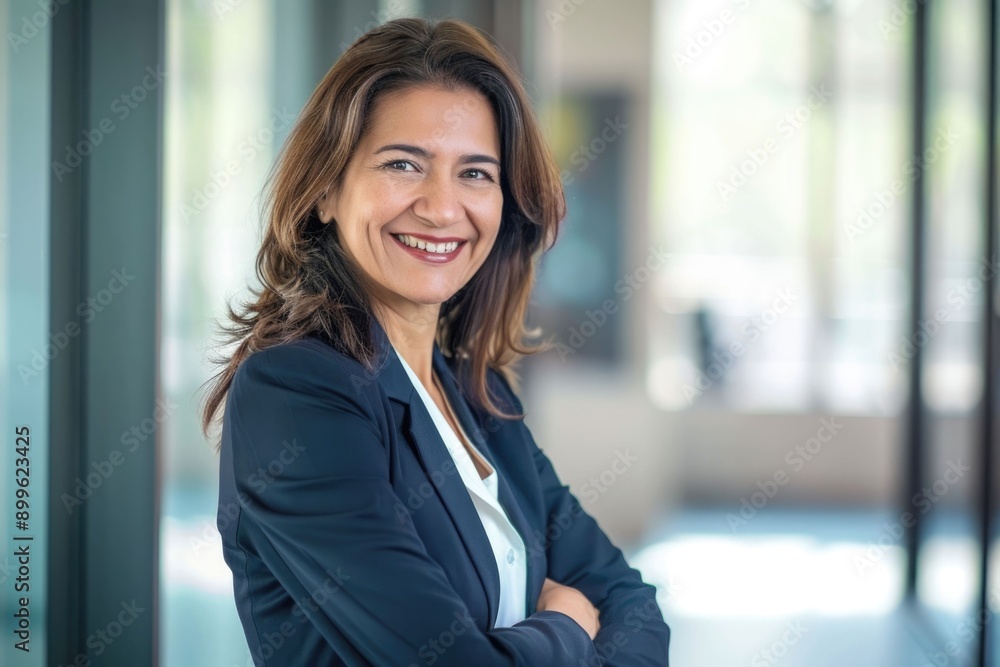 Confident Latin female executive in office portrait. Confident Latin female executive in office portrait.
