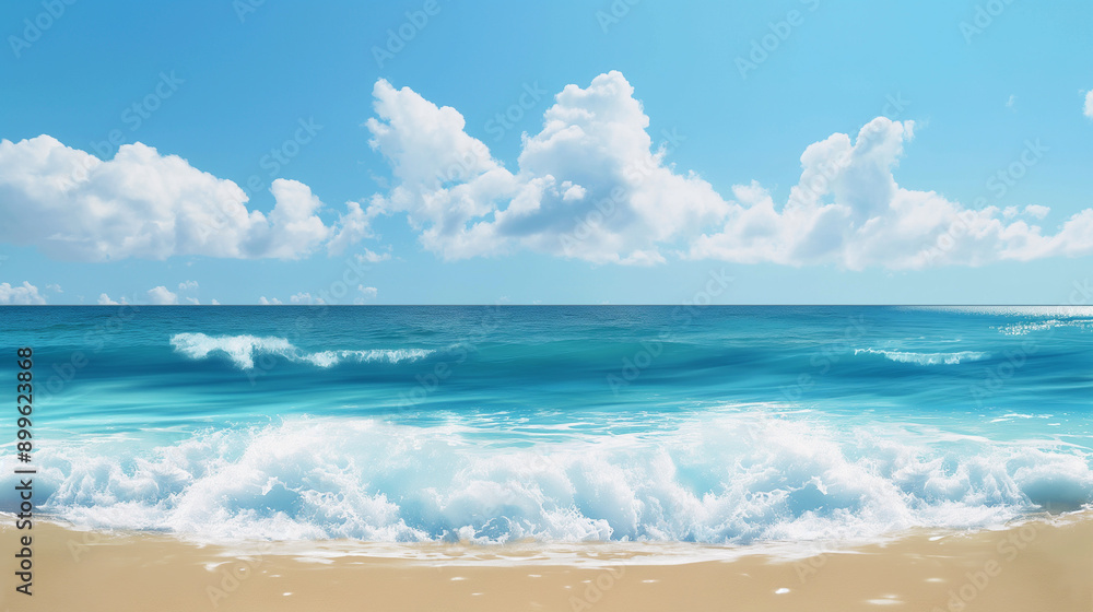 Fototapeta premium 海のイラスト_波と砂浜_Sea illustration waves and sandy beach