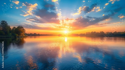 A Majestic Evening. Captivating sunset over a tranquil lake