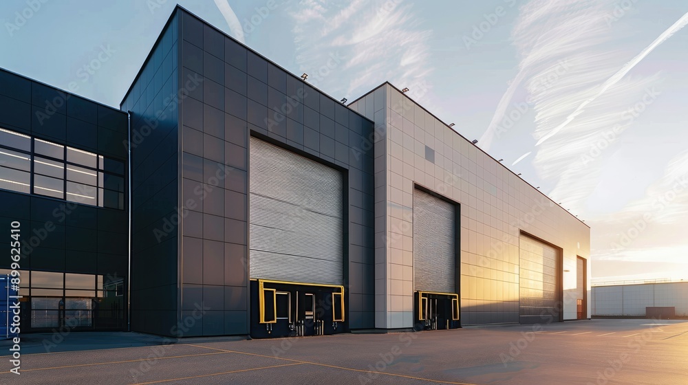 Obraz premium Exterior of a modern warehouse with a small office unit, Generative Ai