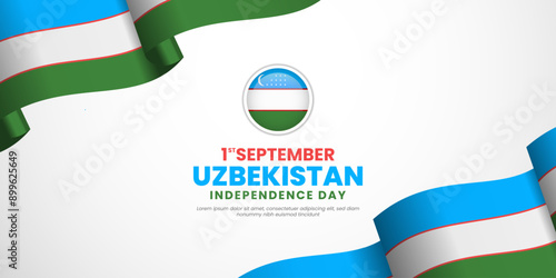 Uzbekistan Independence Day 1 September with waving flags copy space background