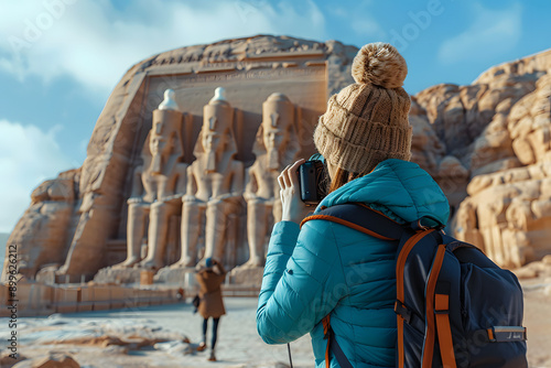 A person on a trip taking a photo of a unique monument