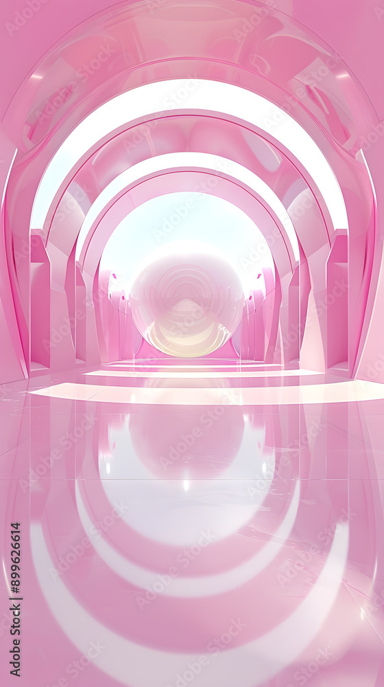 Fototapeta premium 3d futuristic pink background with arch and sphere and circle 