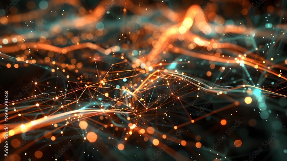 A cyber network hub with glowing orange nodes and hexagonal pathways, highlighting the advanced technological infrastructure A cyber network hub with glowing orange nodes and hexagonal pathways, highlighting the advanced technological infrastructure