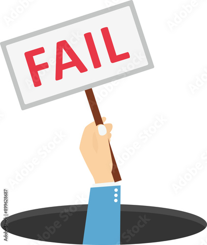 Business failure, work mistake, bankruptcy or failed businessman concept, businessman carrying a board saying failure. Vector business illustration.

