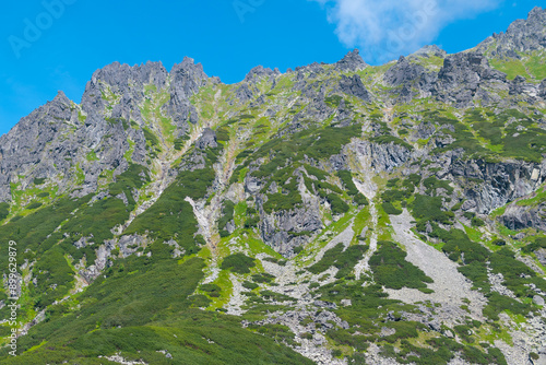 Mountains around Black Lake below Mount Rysy. Beautiful summer landscape in the Tatras