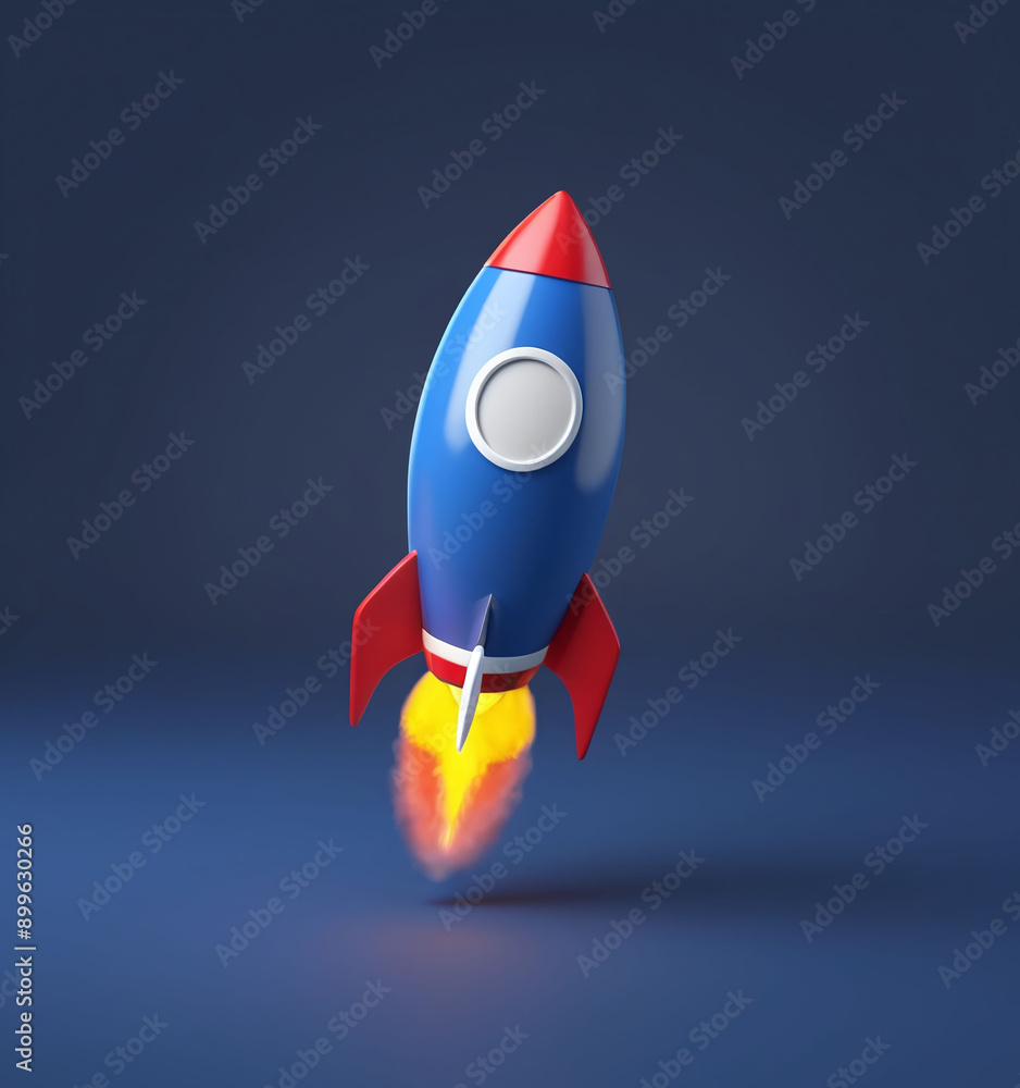 3D startup space rocket launch isolated in dark blue background, flying taking off rocket 3D startup space rocket launch isolated in dark blue background, flying taking off rocket