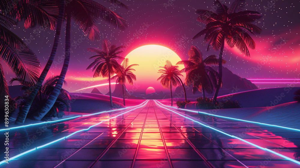 Naklejka premium Retro Neon Sunset