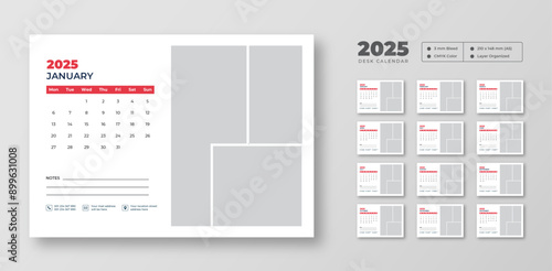 Desk calendar design template 2025, New Year 2025 table calendar, Monthly planner design in corporate and business style, 12 months included