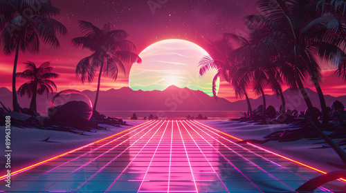Retro-Futuristic Sunset Paradise