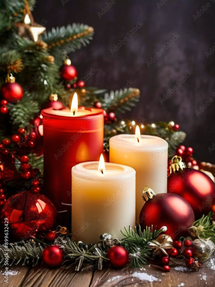christmas candle and decorations, copy space christmas candle and decorations, copy space