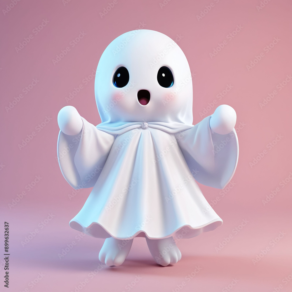 3D rendering of a cute adorable and friendly ghost character. The ghost is white in simple minimalist design. 3D rendering of a cute adorable and friendly ghost character. The ghost is white in simple minimalist design.