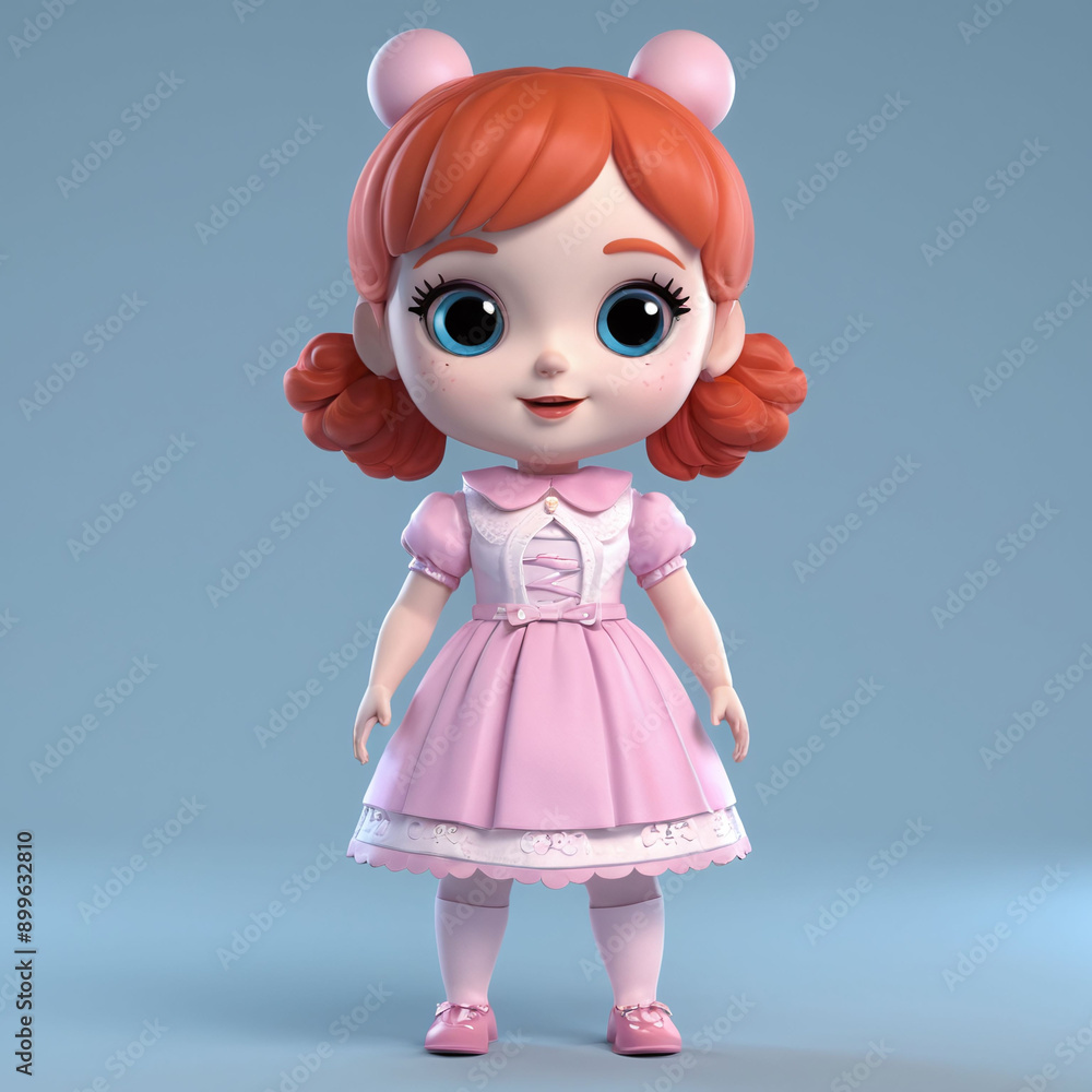 cute beautiful 3D girl doll look like wear vintage retro outfit, isolated in clean background cute beautiful 3D girl doll look like wear vintage retro outfit, isolated in clean background