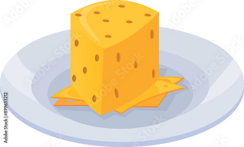plate with piece of cheese and two thin slices