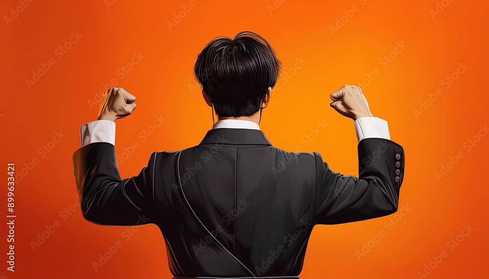 Businessman raising his fist to signify hard work. Businessman raising his fist to signify hard work.