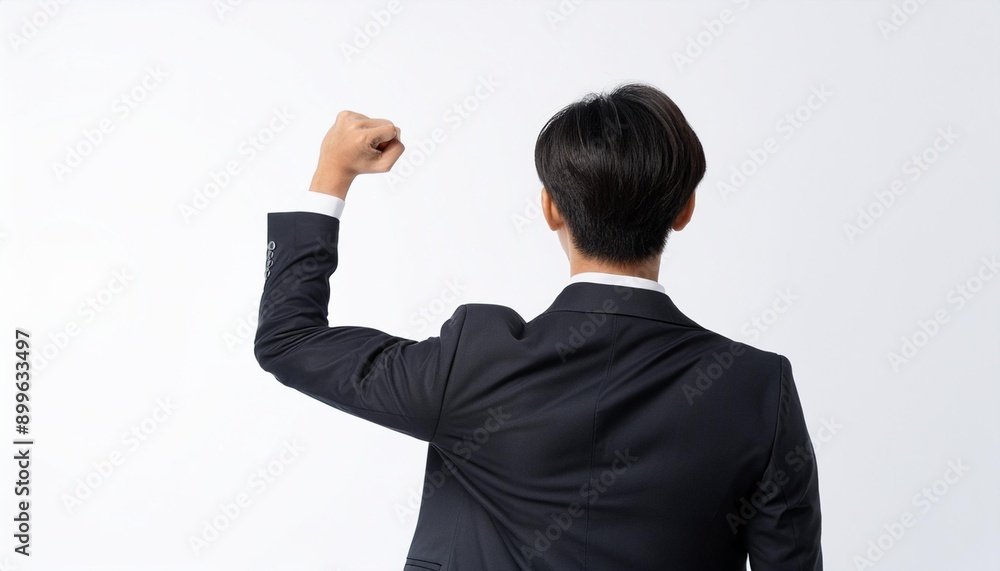 Businessman raising his fist to signify progress. Businessman raising his fist to signify progress.