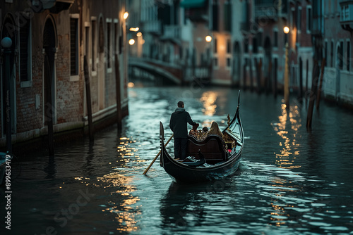 Couple's romantic gondola ride in Venice