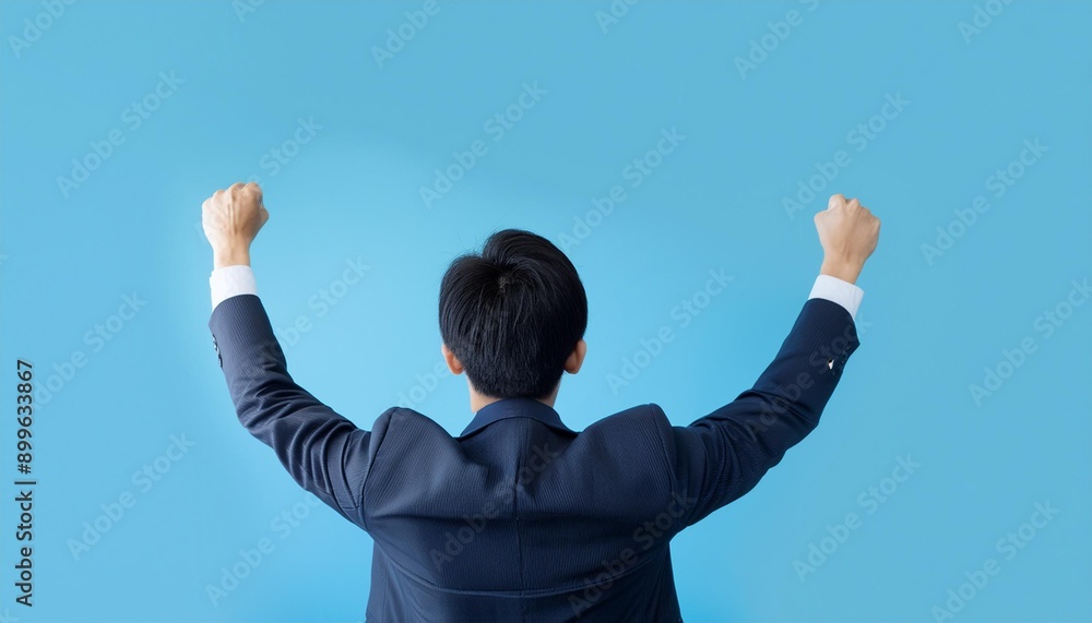 Businessman raising his fist at a conference. Businessman raising his fist at a conference.