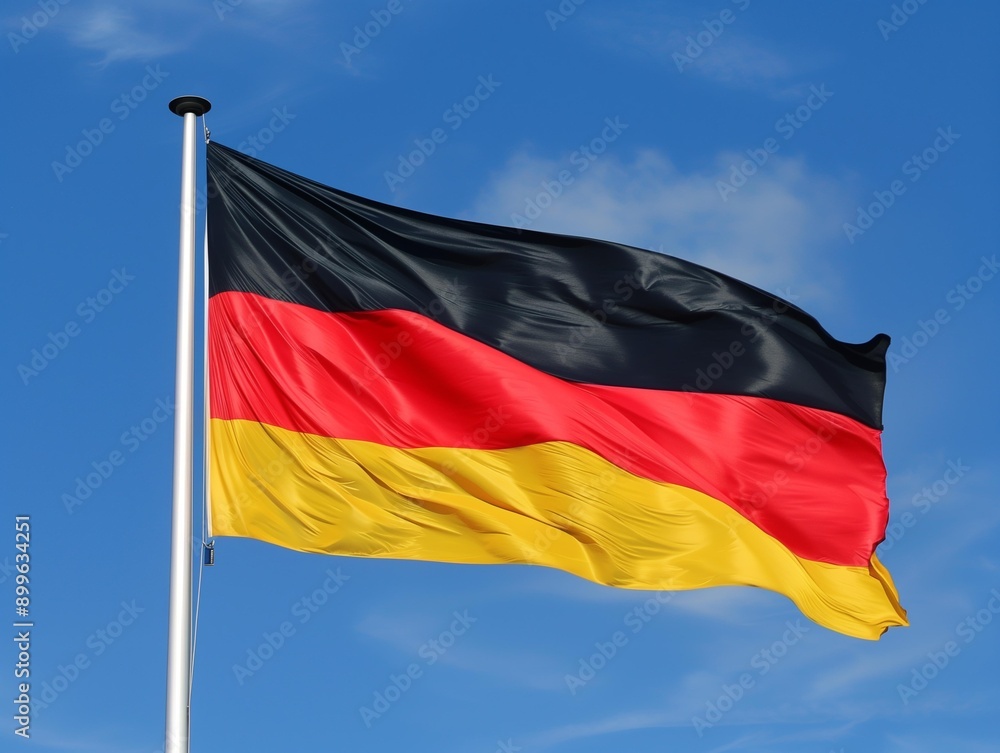 Naklejka premium Photo of a German flag on a blue sky