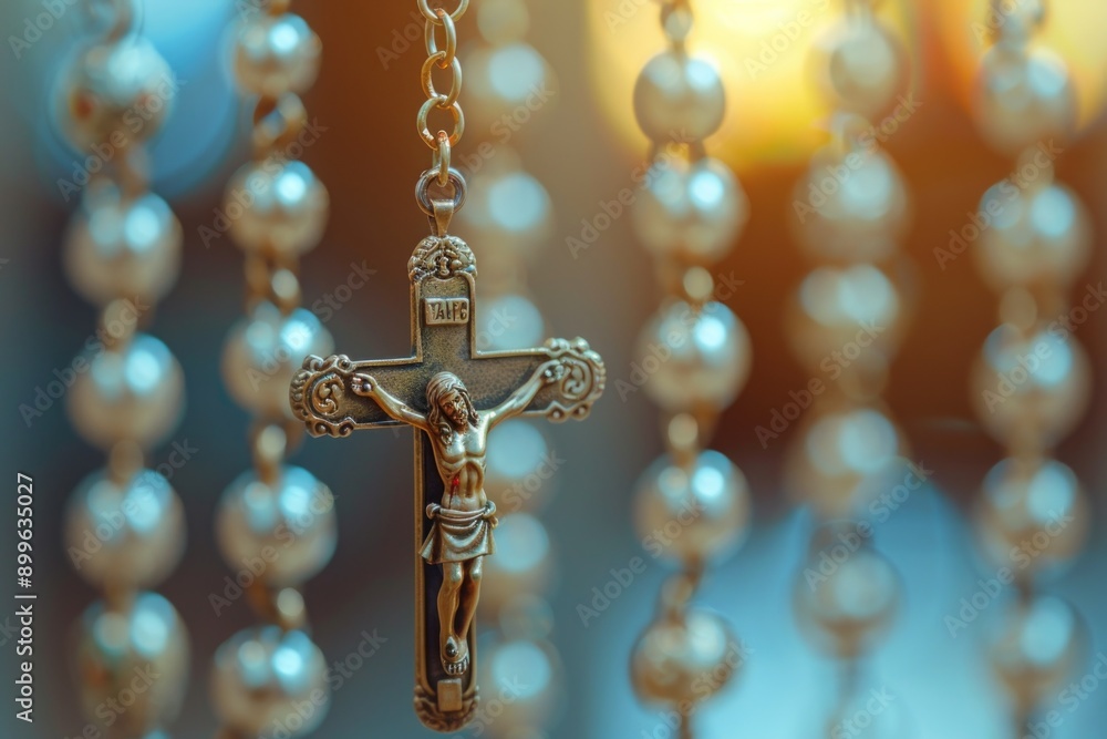 Serene Close-up of Rosary with Cross, Symbolizing Faith and Prayer