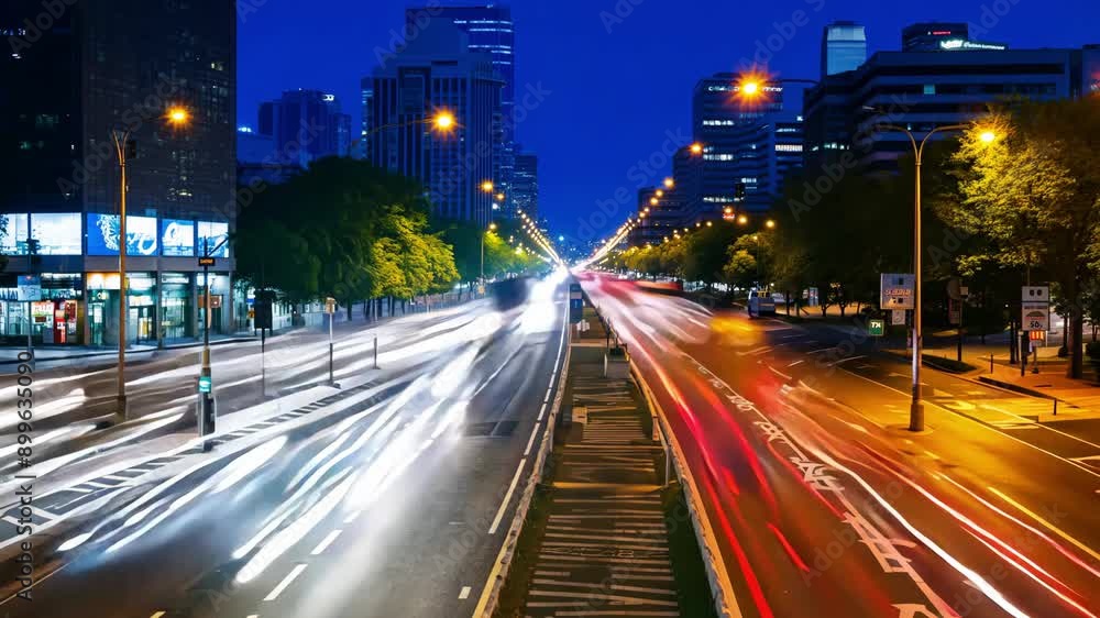 The lively energy of the city unfolds as vehicles gracefully traverse the bustling urban landscape under the enchanting twilight sky. The lively energy of the city unfolds as vehicles gracefully traverse the bustling urban landscape under the enchanting twilight sky.