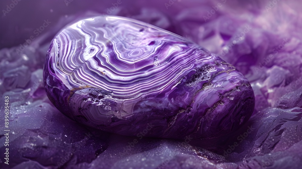 Obraz premium Purple and white banded agate crystal with intricate patterns.