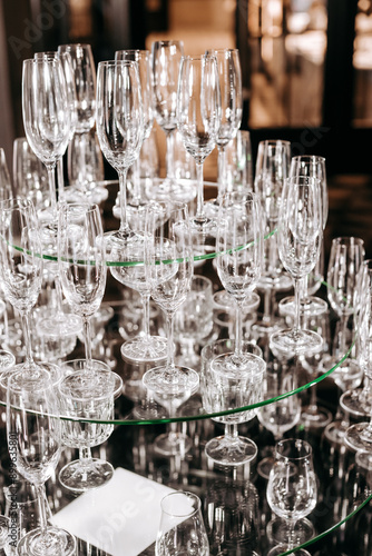 Champagne Tower with Glasses Stacked Elegantly