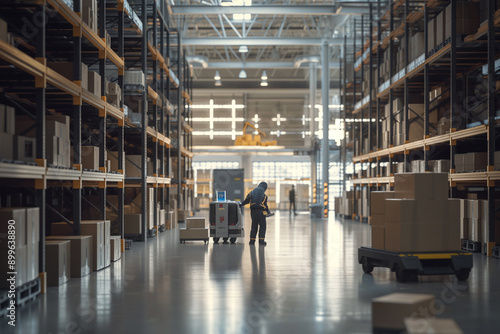 Warehouse of an online retailer with packages and staff during busy season