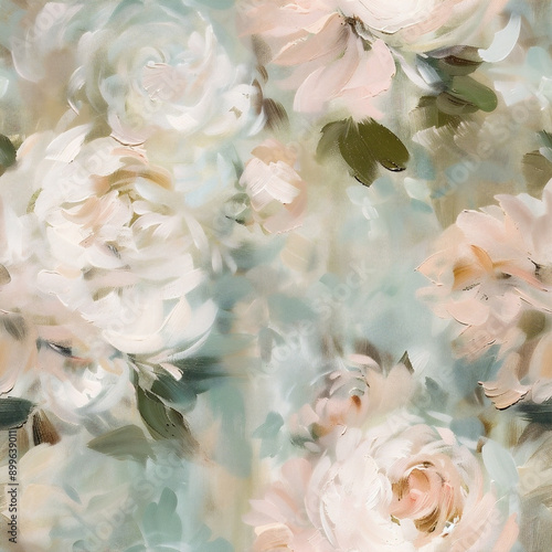 Vintage Watercolor Seamless Pattern with Peonies, Roses, and Camellias