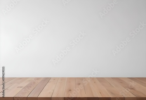 Minimal empty wooden table with sunlight 