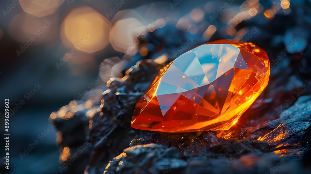 Fiery orange gemstone with deep cuts.
Fiery orange gemstone with deep cuts.