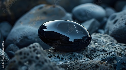 Smooth black onyx in a natural setting.
