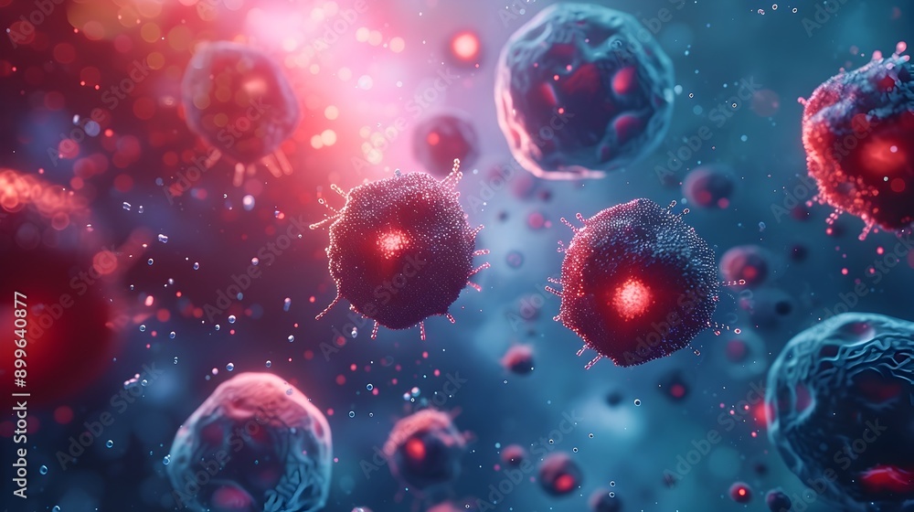Floating Natural Killer Cells in Blue and Red Hues Abstract Floating Natural Killer Cells in Blue and Red Hues Abstract
