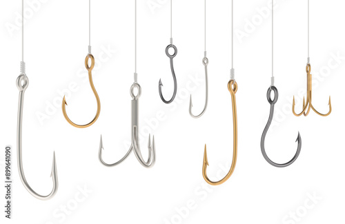 Foto Many Fishing Hooks on fishing lines