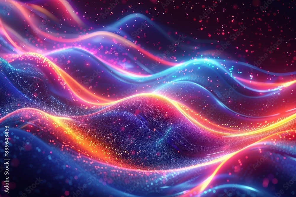 Fototapeta premium Colorful abstract waves of light and particles, creating a dynamic and vibrant background full of movement and energy.