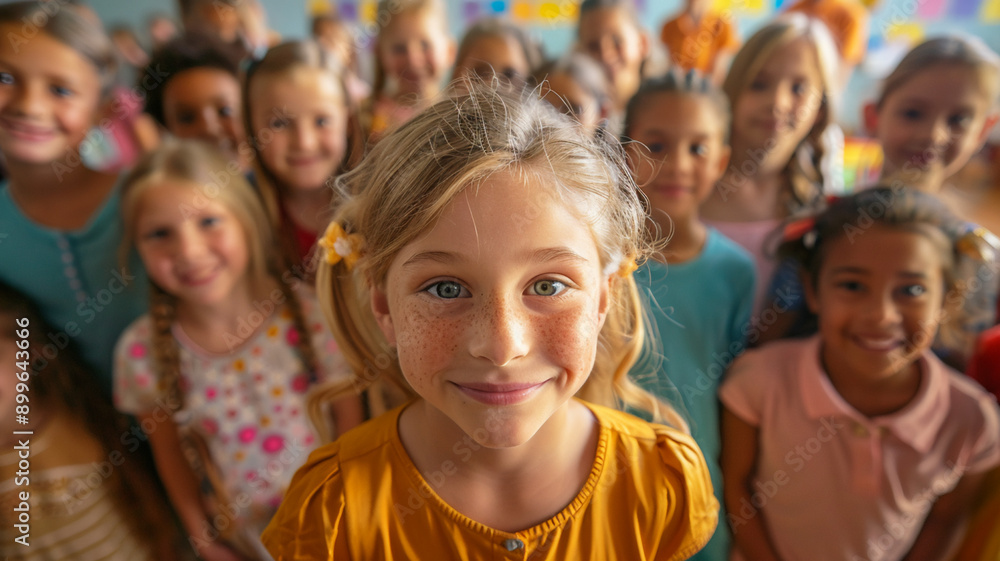 Happy children in a classroom take selfies together. They are enjoying their time and capturing the fun moment. Happy children in a classroom take selfies together. They are enjoying their time and capturing the fun moment.