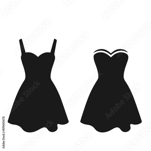 Clean Black and white vector silhouette of a Dress on white background