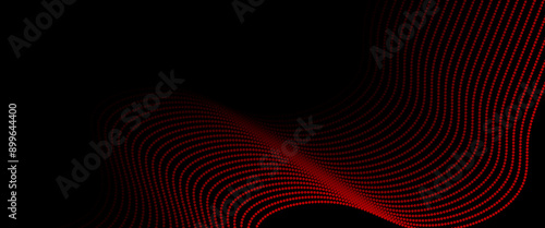 Abstract futuristic red wave dots shapes and black background. Vector background with red abstract wave dots. Abstract gradient wave, Big data. Digital background. Futuristic vector illustration.